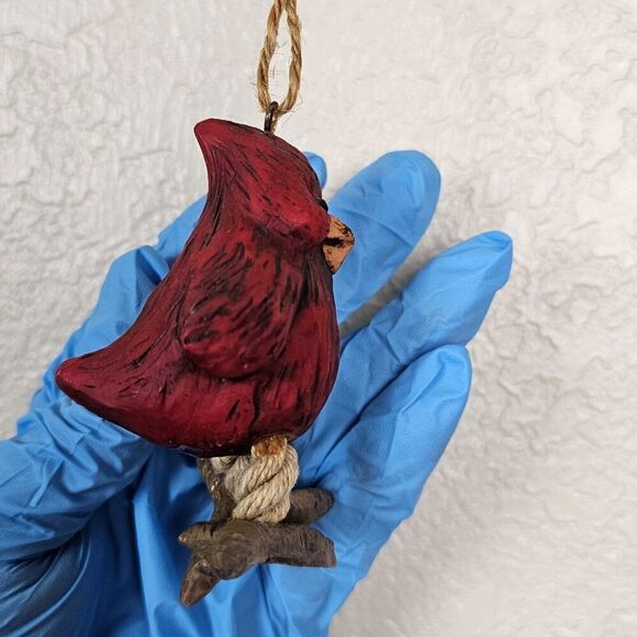 Vintage Bert Anderson Christmas Cardinal Bird Ornament 2002 Dangle Jute Folk Art - Picture 4 of 14